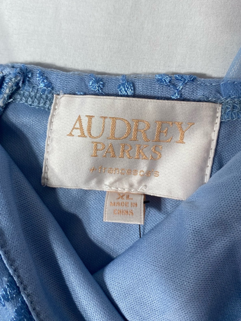 Audrey Parks Blue Floral Tulle Tie Shoulder Mini Dress Women's XL - Picture 9 of 12